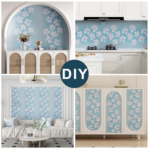 Blue Flora Peel and Stick Wallpaper 20.8"x394" Thick Slight Embossed Linen Textured Wall Paper Self (56.7 Sq Ft)