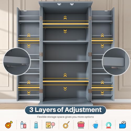 47" Kitchen Pantry Cabinet with Doors and Adjustable Shelves
