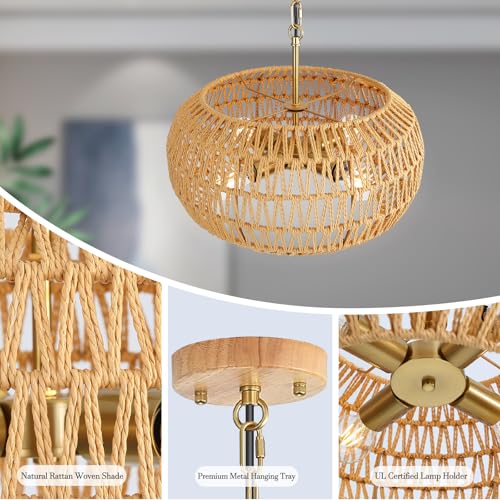 Rattan Pendant Light 4 Light Modern Chandelier