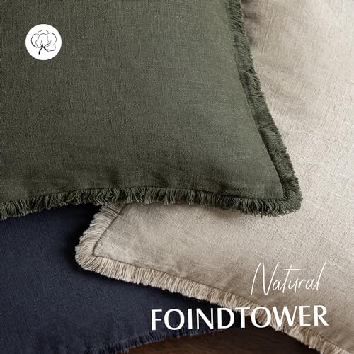 Decorative Linen Fringe Throw Pillow Covers 20×20 Dark Green (2 Count)