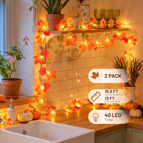 2Pack 18.6FT Lighted Fall Leaf Garland (2 Count)