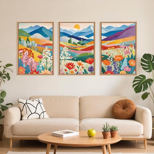 Large Abstract Mountain Flower Framed Canvas Wall Art