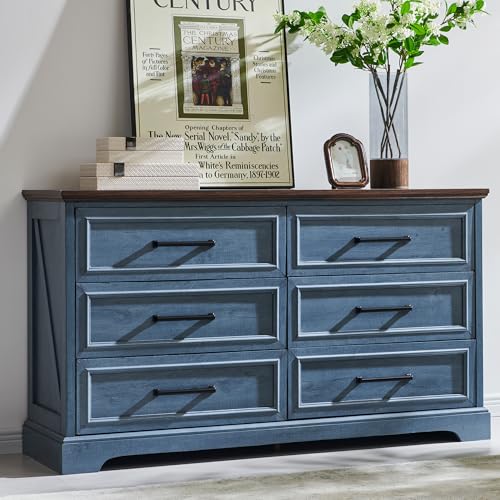 52" Wide Farmhouse 6 Drawer Dresser for Bedroom