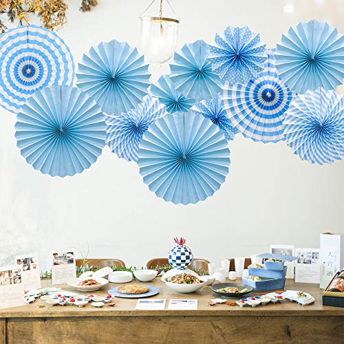 6 Pack Blue Hanging Paper Fans
