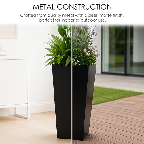 30" H x 15.4L x 15.4W Tall Taper Black Metal Planter