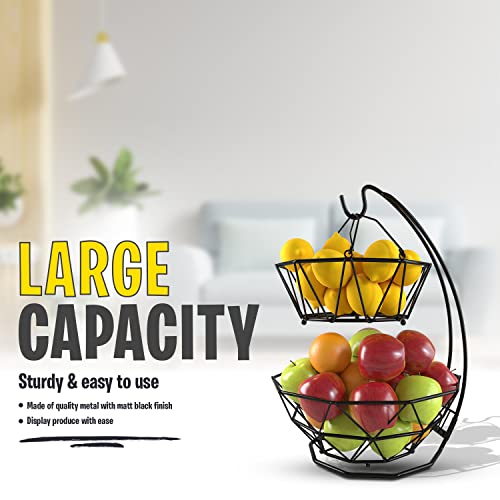 Fruit Basket with Banana Hanger and Fruit Bowl. Kitchen Counter Fruit Bowl with Banana Holder used as Bread