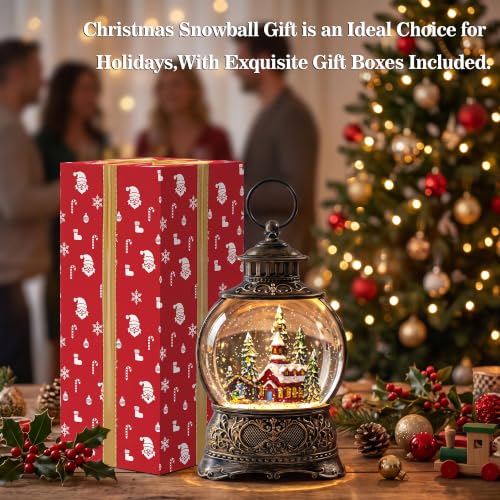 Christmas Snow Globes Christmas Water Lantern with Church & Nativity Scene Music & 6H Timer USB Lined