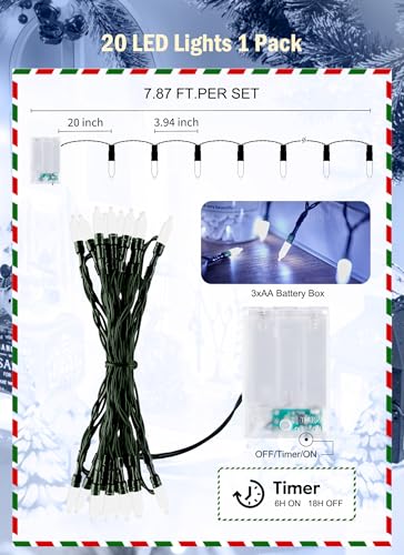 Pure White Battery Operated Christmas String Lights with Timer