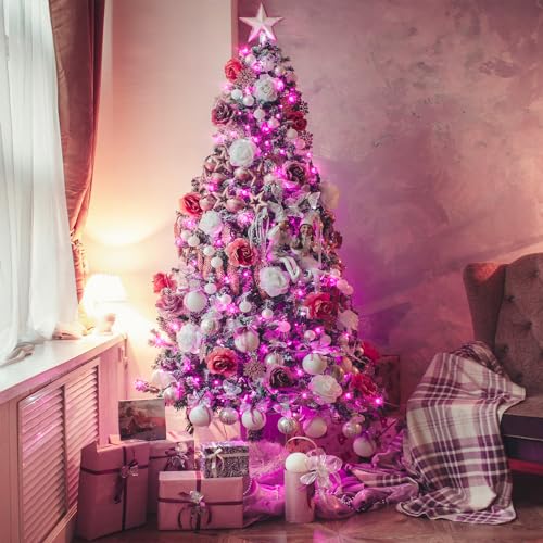 33ft 100 LED Pink Battery Operated Lights with 8 Modes Remote (100 Count)