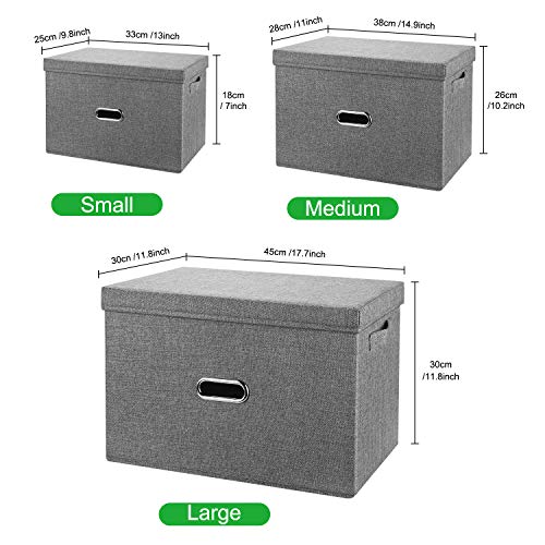 Linen Fabric Collapsible Storage Bins with Removable Lids and Handles