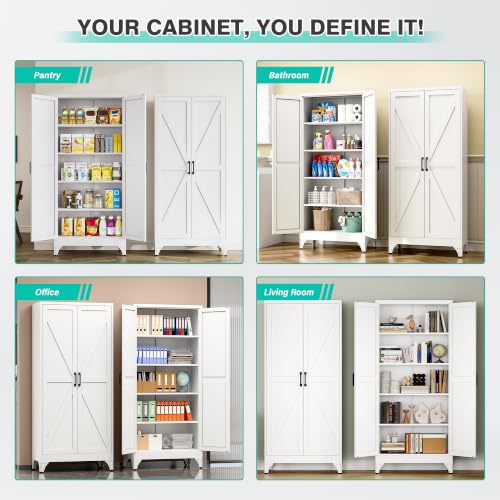 Pantry Storage Cabinets with 2 Doors and 5 Shelves