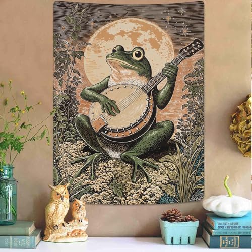 Moonlit Banjo Frog Wall Tapestry
