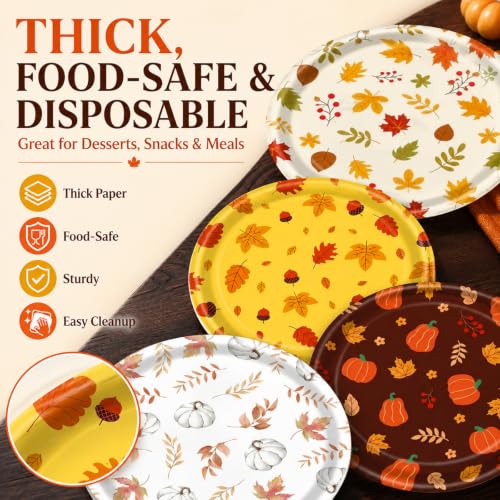 48 PCS Fall Paper Plates 7 inch Autumn Leaves Pumpkin Party Plates (50 Count)
