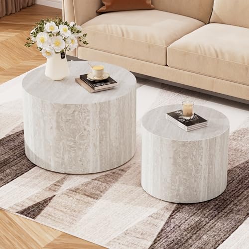 Travertine Round Nesting Coffee Table Set of 2 (2 Count)