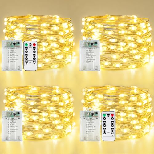 4 Pack Battery Powered Fairy Lights with Remote String Lights Warm White (4 Count)