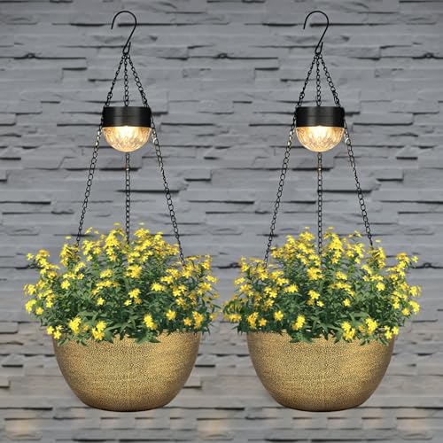 2 Packs Solar Hanging Basket Planters for Plants Outdoor