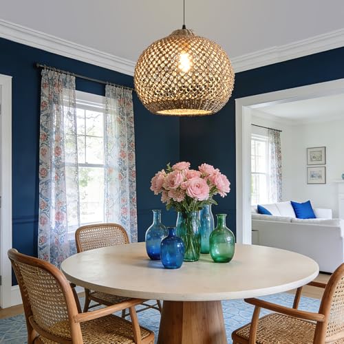Rattan Pendant Light Fixture 13.79”Boho Wicker Lights