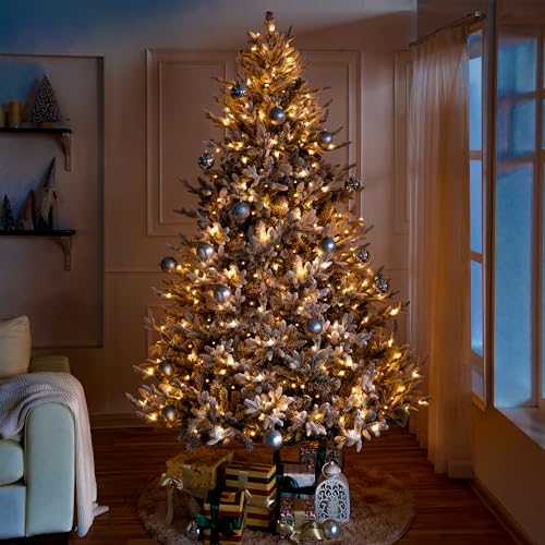 Ginebra 7.5ft Snow Flocked Christmas Tree Prelit with 3266 Branch Tips