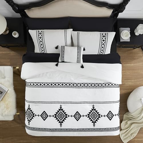 Embroidery Queen Comforter Set 7 Pieces White Western Bed in a Bag