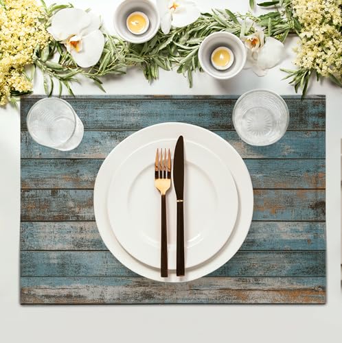 Rustic Wooden Board Print Placemats Set of 4 Vintage Wood Grain Texture Farmhouse Place Mats Washable Heat Resistant Non