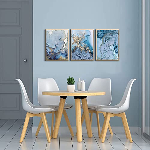 Natural Wood Framed Wall Art For Living Room Large Wall Decoration For Bedroom Office Wall Decor Minimalist blue Abstract Wall Painting Watercolor Wall Pictures Home Decor 3 Piece Framed Art Prints (3 Count)