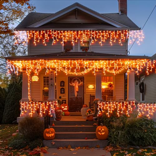 Orange Halloween Icicle Lights Outdoor