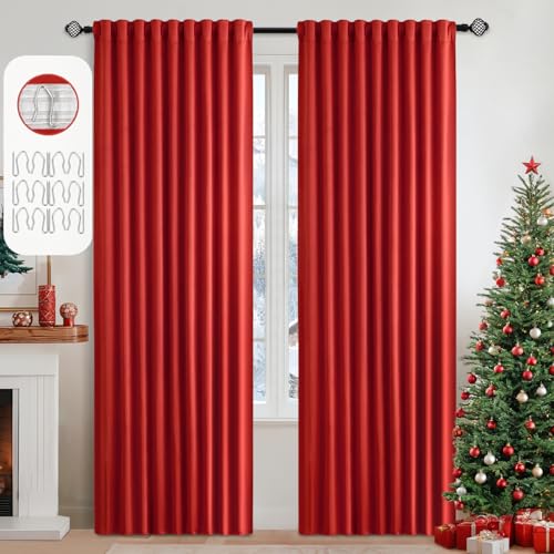 Christmas Red Back Tab Blackout Curtains 52x84 Inch Length 2 Panels (2 Count)