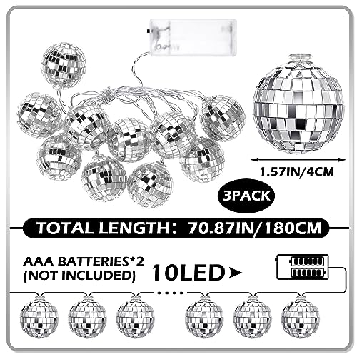 30 LED Disco Ball String Lights Decor Lighted Mini Mirror Disco Balls Ornaments for 70s 80s Party Supplies Club (3 Count)
