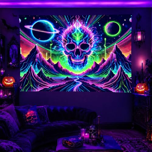 Blacklight Tapestry Skull Fantasy UV Wall Art 59 x 78 Inch