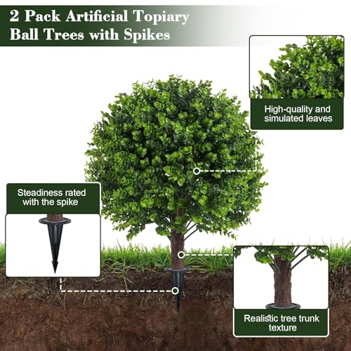 2 Pack UV Resistant Artificial Eucalyptus Boxwood Plants Outdoor (2 Count)