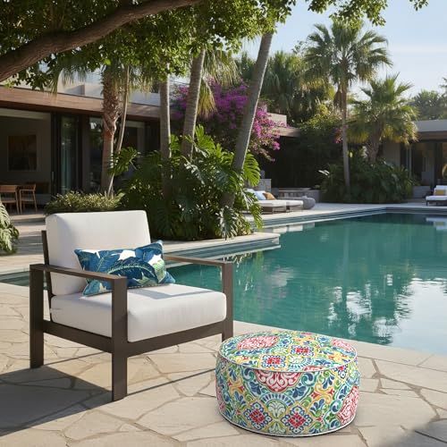 Indoor Outdoor Inflatable Ottoman with Handle D21 x H9 Inch