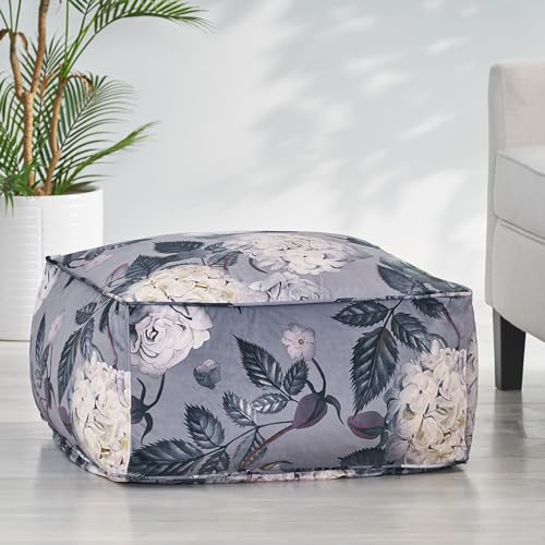 Traditional Velvet Flower Print Cube Pouf Ottoman Foot Stool