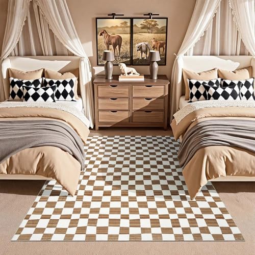 5x7 Area Rug Washable Modern Checkered Rug for Kids Room (35 Sq Ft)