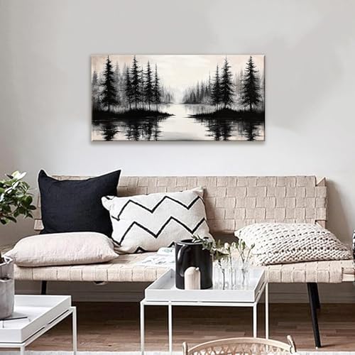 Black Canvas Art Wall Decor Print Modern Landscape Wall Art 20 X 40 In