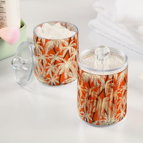 2 Pack Qtip Holder Organizer Dispenser Palm Trees Orange Color Bathroom Storage Canister Cotton Ball Holder Container for Cotton Pads (2 Count)