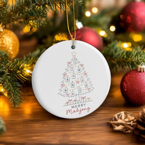 Line Art Mahjong Christmas Tree Ceramic Ornament Gifts