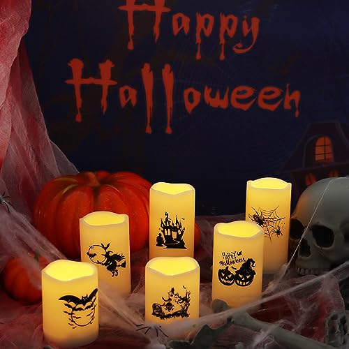 Halloween Outdoor Battery Operated Flameless LED Candles with Timer 6 Pack