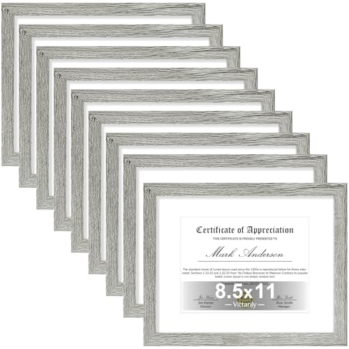 8.5x11 Picture Frames Set of 9 for Wall Mount & Tabletop (9 Count)