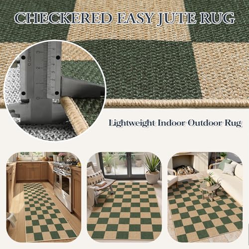 Checkered Easy Jute Kitchen Runner Rug
