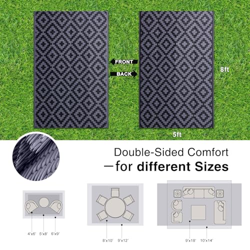 Outdoor Rug 5x8 ft Waterproof Reversible Mat