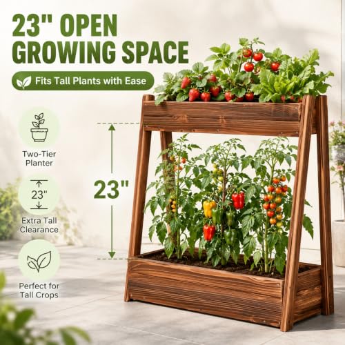 36" 2 Tier Freestanding Elevated Wooden Raised Garden Bed