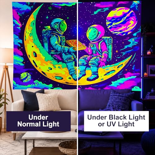 Blacklight Tapestry Astronaut Moon UV Backdrop 78 x 59 Inch