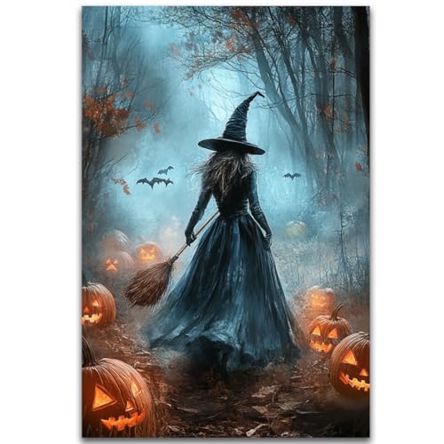 Vintage Moody Halloween Witch Artwork Wall Decor