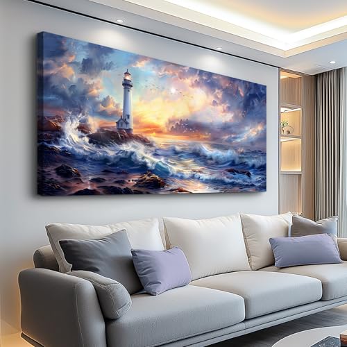 Large Canvas Wall Art For Bedroom Wall Decor For Living Room Modern Office Wall Decor Seaside Scenery Lighthouse Mountain Pictures Printed Artwork Restaurant Home Decor Aesthetics 30"X60"