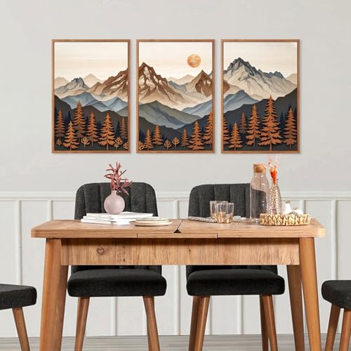 Boho Woodcut Mountain Framed Canvas Wall Art