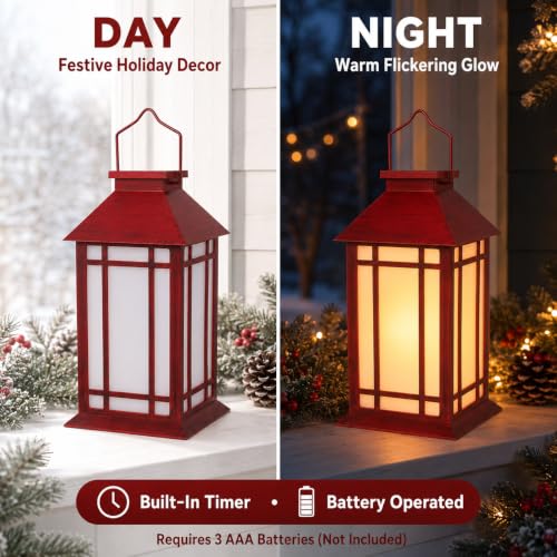 13 Inch Christmas Outdoor Decorative Lanterns with Candle Timer 2 Pack