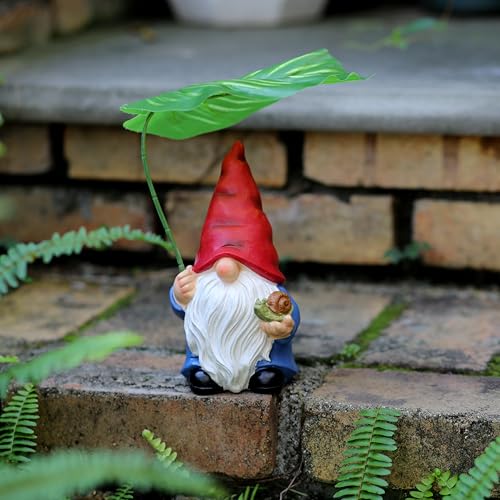 Garden Gnome Statue Decoration with Leaf Umbrella