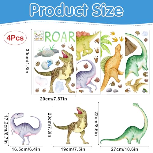 Dinosaur Wall Decals Glow in the Dark Wall Stickers Boys Room Decor (4 Count)