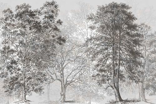 Vintage Forest Mural Wallpaper Gray Trees Woodland