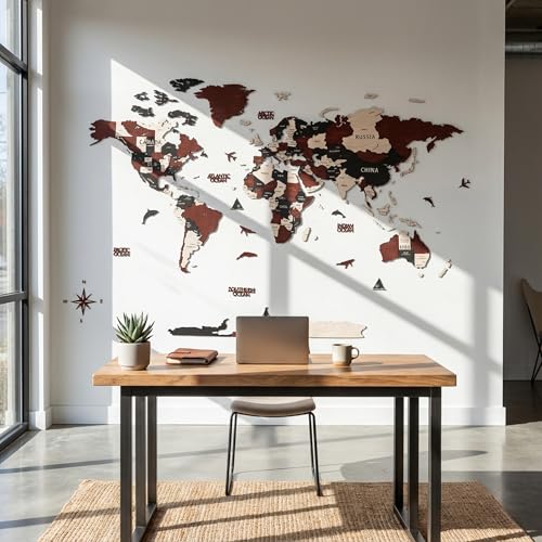 3D Wooden World Map Wall Art